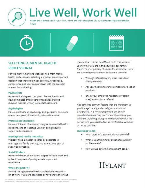 Selecting a Mental Health Professional